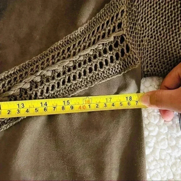 International Concepts Brown Faux Suede Knit Fringe Open Cardigan Size L - Picture 13 of 13